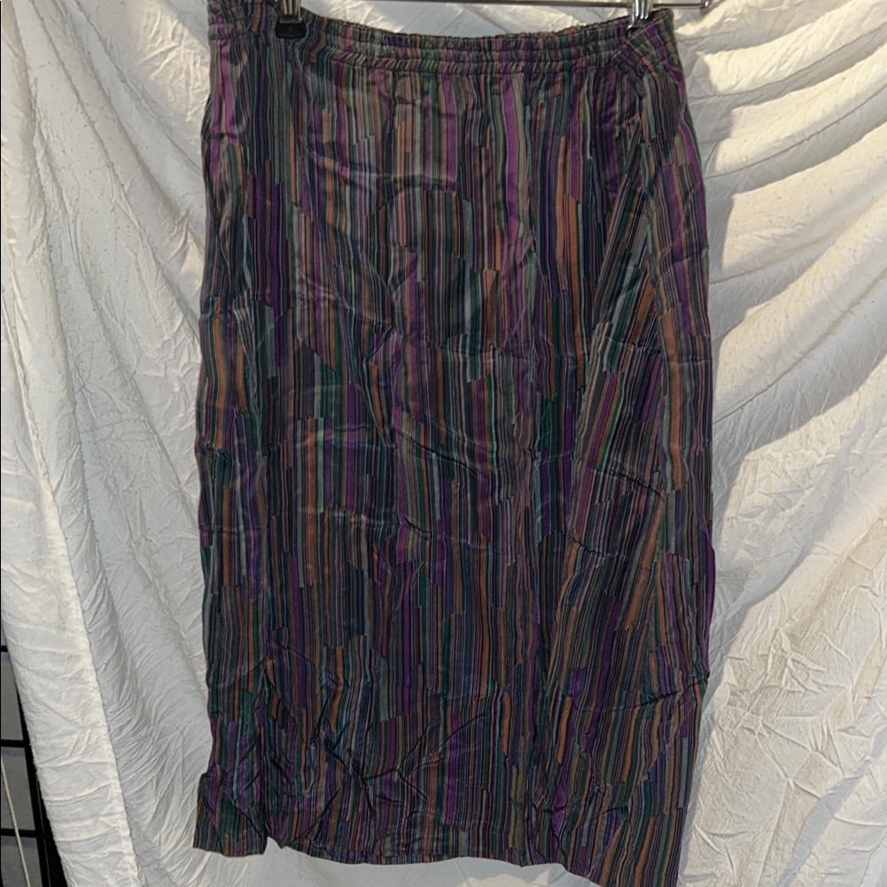 Silk Multicolor Striped Women's Skirt Size 10. Elastic Waist.